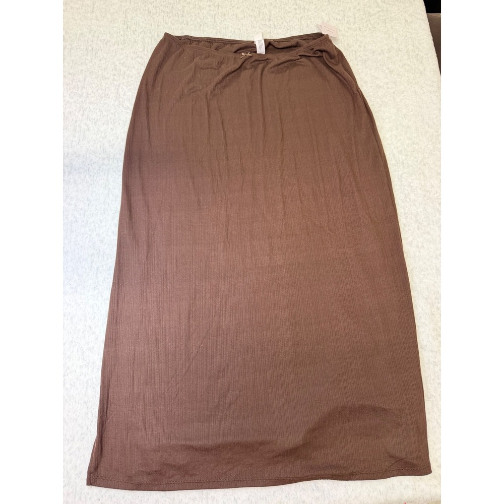 Auden lounge Soft Ribbed Maxi Skirt Brown Elastic Waist Bow Detail XL NWT